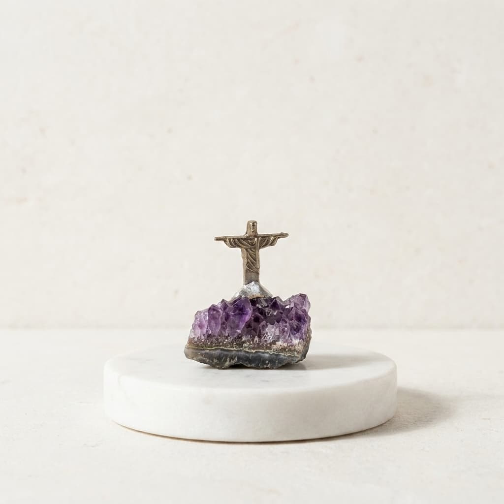 Mini Drusa de Ametista com Miniatura Cristo Redentor image