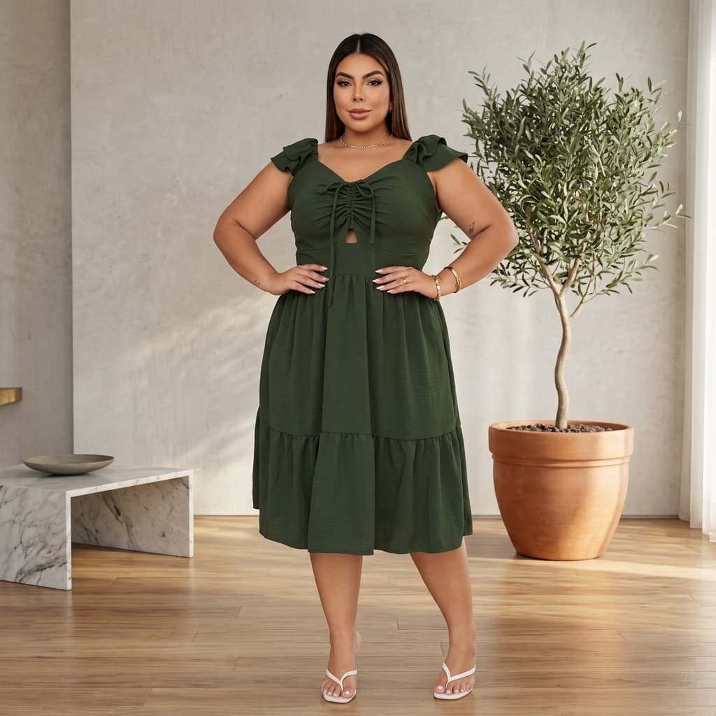 Vestido Midi Plus Size Em Viscose Com Elastano image